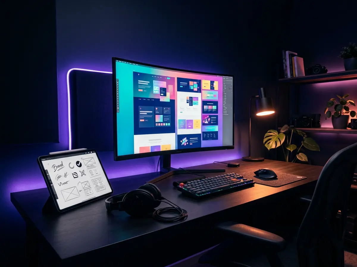 The Zam Digital Studio workspace with a website design on screen